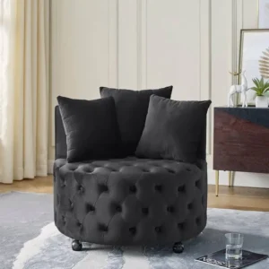 Cozy Velvet Swivel Chair with Tufted Design and Plush Pillows