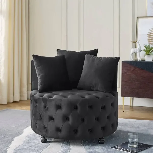 Cozy Velvet Swivel Chair with Tufted Design and Plush Pillows