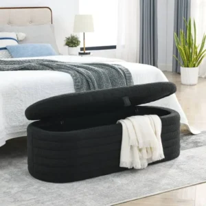 Cozy Black Teddy Storage Ottoman Bench